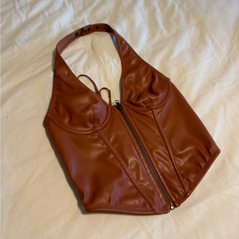 Urban outfitters brown leather halter top